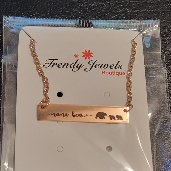 Mama Bear Bar Chain Necklaces in Rose Gold, Yellow Gold, or Silver - Picture 2 of 3